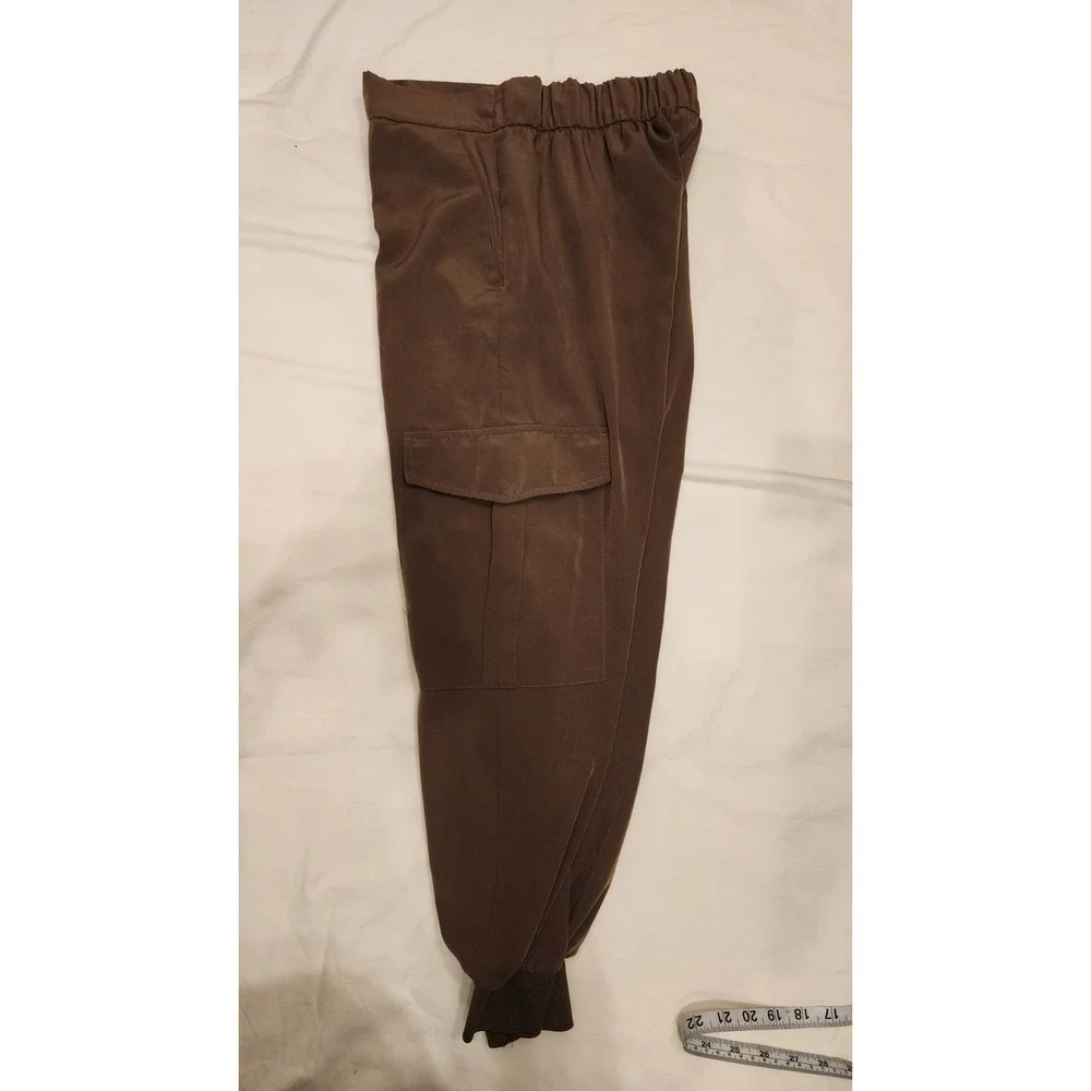 ZARA Army Green khaki Cargo Pant Joggers XS side pocket silky lightweight summer